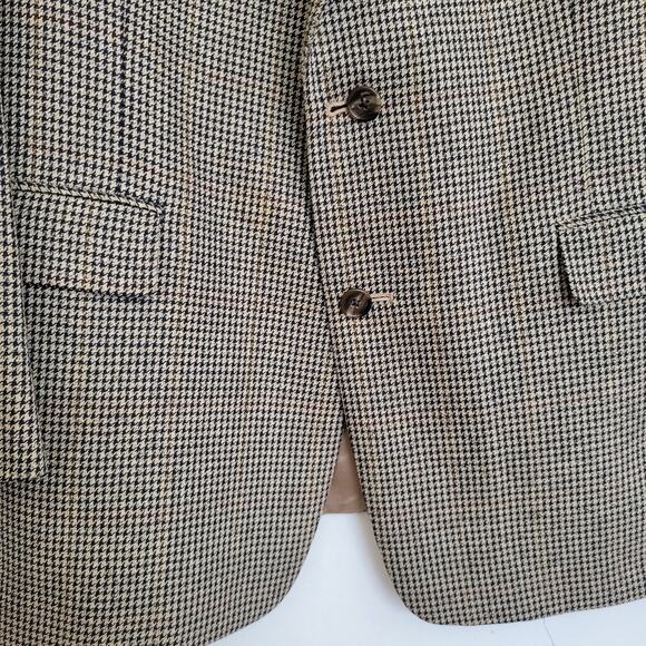 Burberrys' Sport Coat Houndstooth 1990s Navy Tan Academia Men 42R - Picture 5 of 15